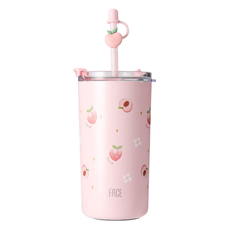 Face带吸管保温杯316不锈钢少女心ins可爱简约大容量两用便携水杯