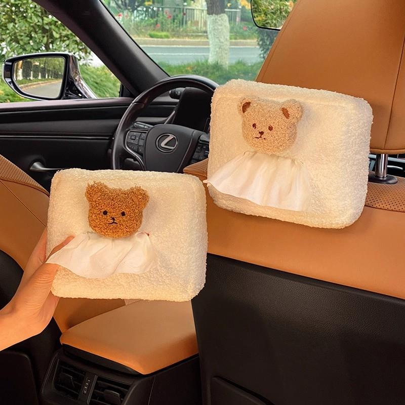 ins韩国车载纸巾盒挂袋可爱熊扶手箱抽纸盒车内用装饰汽车纸抽盒