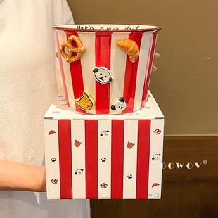 纽扣小狗陶瓷小食碗家用汤碗面碗零食炸鸡薯条桶爆米花沙拉酸奶碗