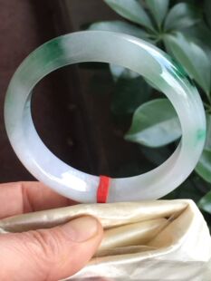圈口55缅甸A货天然翡翠手镯保真正品 冰种飘蓝绿花扁条玉镯子女款