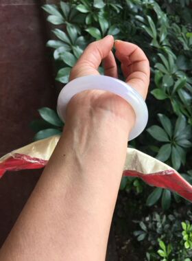 圈口59缅甸A货天然翡翠手镯保真正品圆条冰种紫罗冰玉镯子女款大