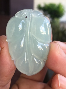 缅甸天然A货保真正品翡翠冰晴水叶子吊坠挂件水润饱满厚装送礼