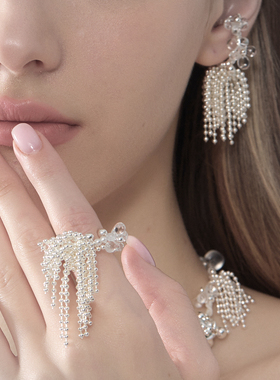 BING璃影系列 原创超仙流苏透明花朵耳骨夹耳环 多戴法设计戒指