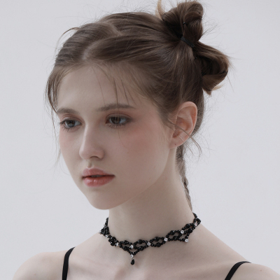 BING玛瑙黑色串珠项链女