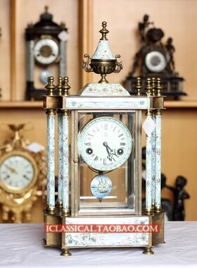 钟表 仿古钟 表 古典机械座钟 工艺摆设 欧式白色画珐琅钟表