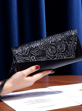 高档牛皮立体压花宴会包女2026新款真皮有卡位大容量手拿包旗袍包