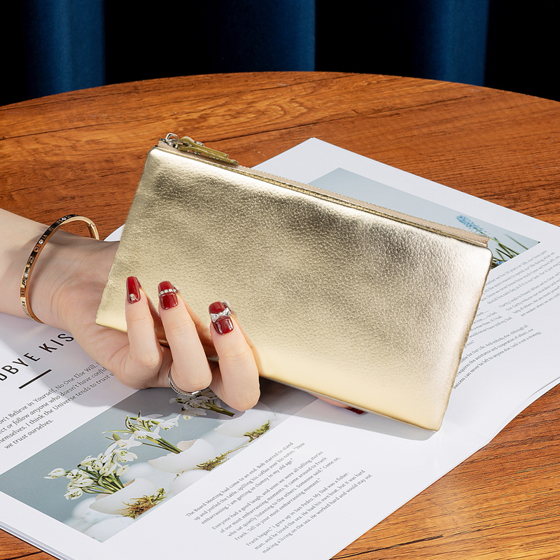 丝芙伦里外真皮长款折叠钱包皮夹