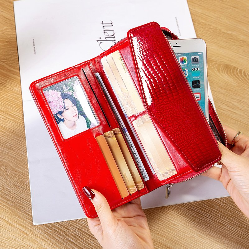 丝芙伦真皮双层大容量钱包手拿包