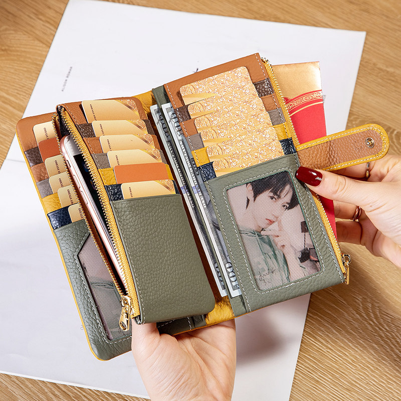 软牛皮24卡位长款折叠钱包男女通用防消磁真皮大容量大钞夹放手机