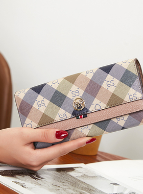 2025新款时尚格子长款钱包女士手拿钱夹大容量放手机多卡位手抓包