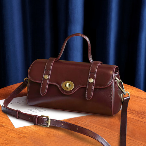 新款百搭宽肩带真皮手提斜挎小包