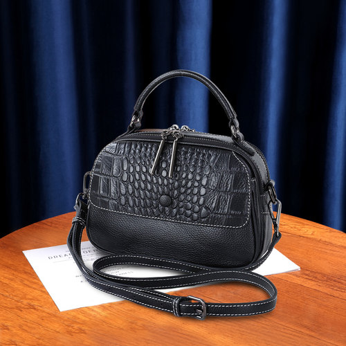 丝芙伦纯牛皮双拉链大容量小方包