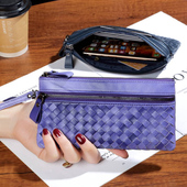 手工编织羊皮大容量手拎零钱包女百搭2025新款 真皮多拉链袋小手包