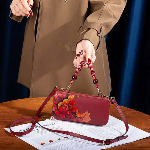 丝芙伦真皮两用斜挎包钱包旗袍包