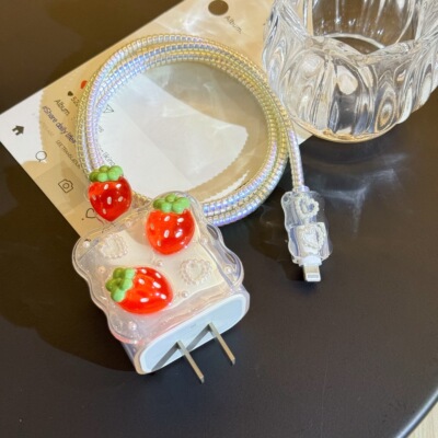 清新小草莓小米充电器保护套