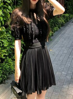 THEHANDLE OFFICIAL dolce gabb*a私服秀款重工压褶蕾丝连衣裙夏