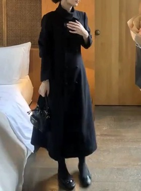 花花奥黛丽~韩版翻领分割线双排扣小香风设计感羊毛毛呢大衣