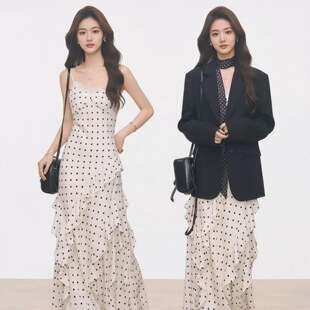 波点连衣裙女春夏显瘦通勤高级感 WESTAYONE 黑色西装 新品