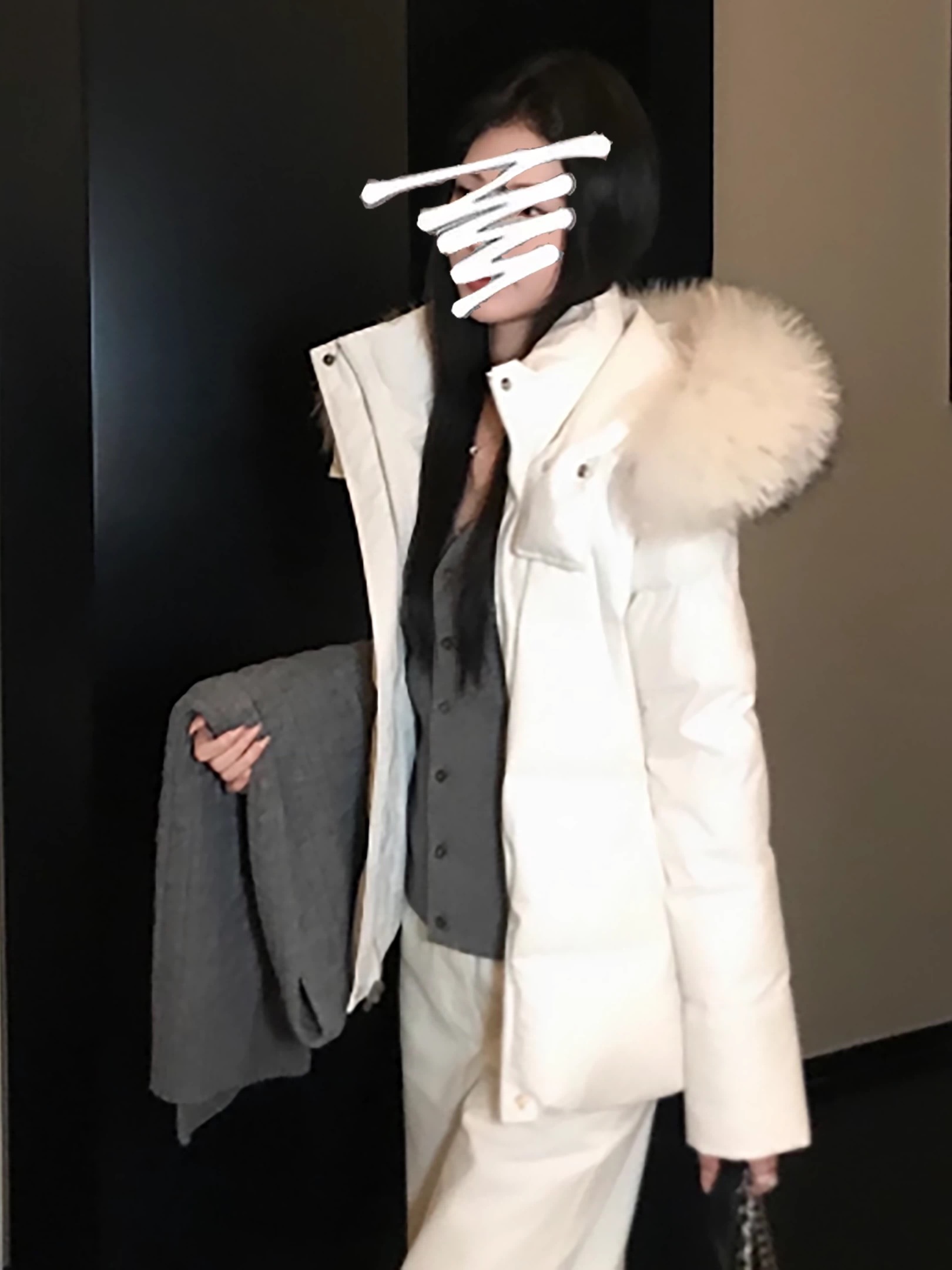 5werkwen 古早白月光 90白鸭绒收腰貉子毛领羽绒服冬季连帽外套