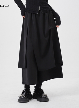 NHOO恩逅 设计感假两件裤裙层次感女裙裤2025春夏新款暗黑山本风