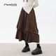 NHOO恩逅 裙子 褶皱设计感A字灯芯绒半身裙女秋冬新款 棕色中长款