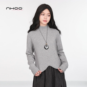 NHOO恩逅 设计感简约弧形下摆半高领套头毛衣灰色打底针织衫 上衣
