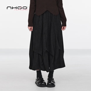 棕色中长款 新款 裙子 褶皱设计感A字灯芯绒半身裙女春季 NHOO恩逅