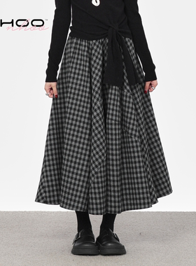 NHOO恩逅 经典百搭格纹分割半身裙秋冬新款毛呢半裙中长款裙子
