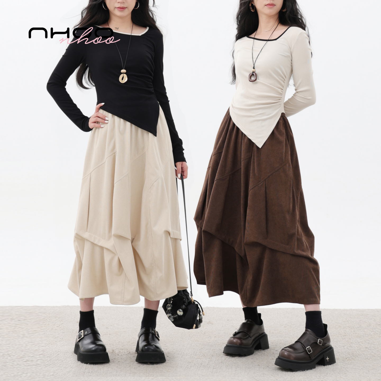 灯芯绒套装半身裙子女褶皱A字裙