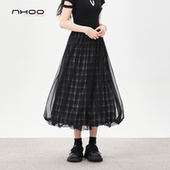小众设计感格纹网纱裙2026薄款 新款 a字花苞半身裙子 春季 NHOO恩逅