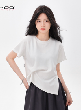 NHOO恩逅 小众设计压褶侧开衩短袖T恤圆领空气棉2025新款
