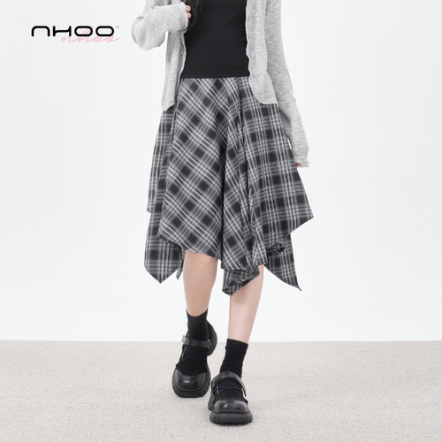 NHOO恩逅 复古英伦风格子半身裙女夏季设计感不规则显瘦百搭a字裙