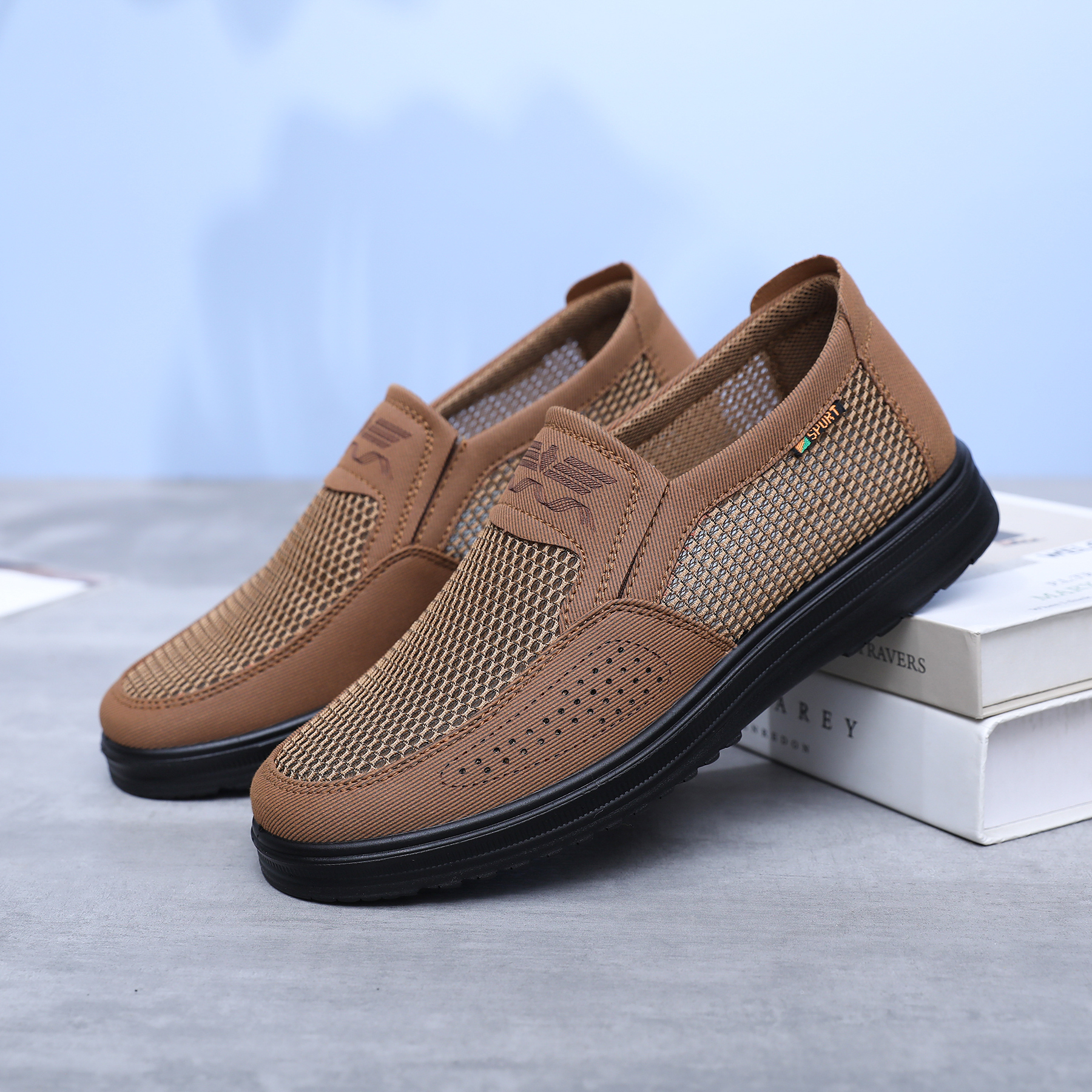 夏季老北京布鞋男透气网面鞋轻便舒适防滑男士大码鞋一脚蹬休闲鞋