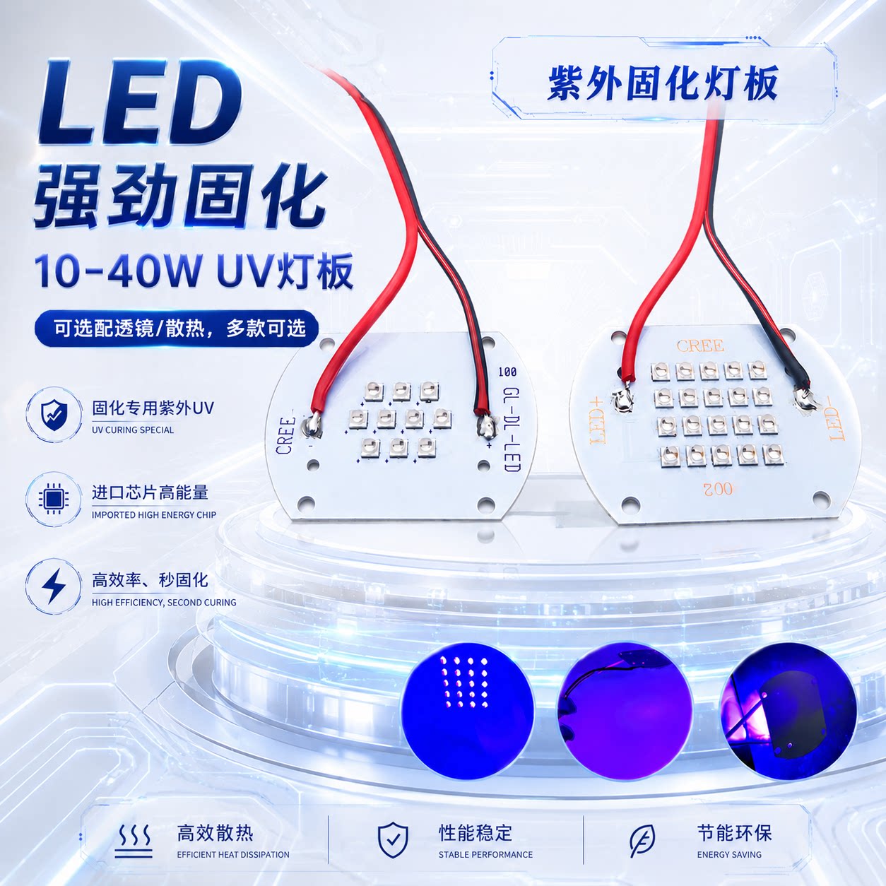 10W20W30W40W固化LED灯板UV紫外线高能量秒固化365-370 395-400nm
