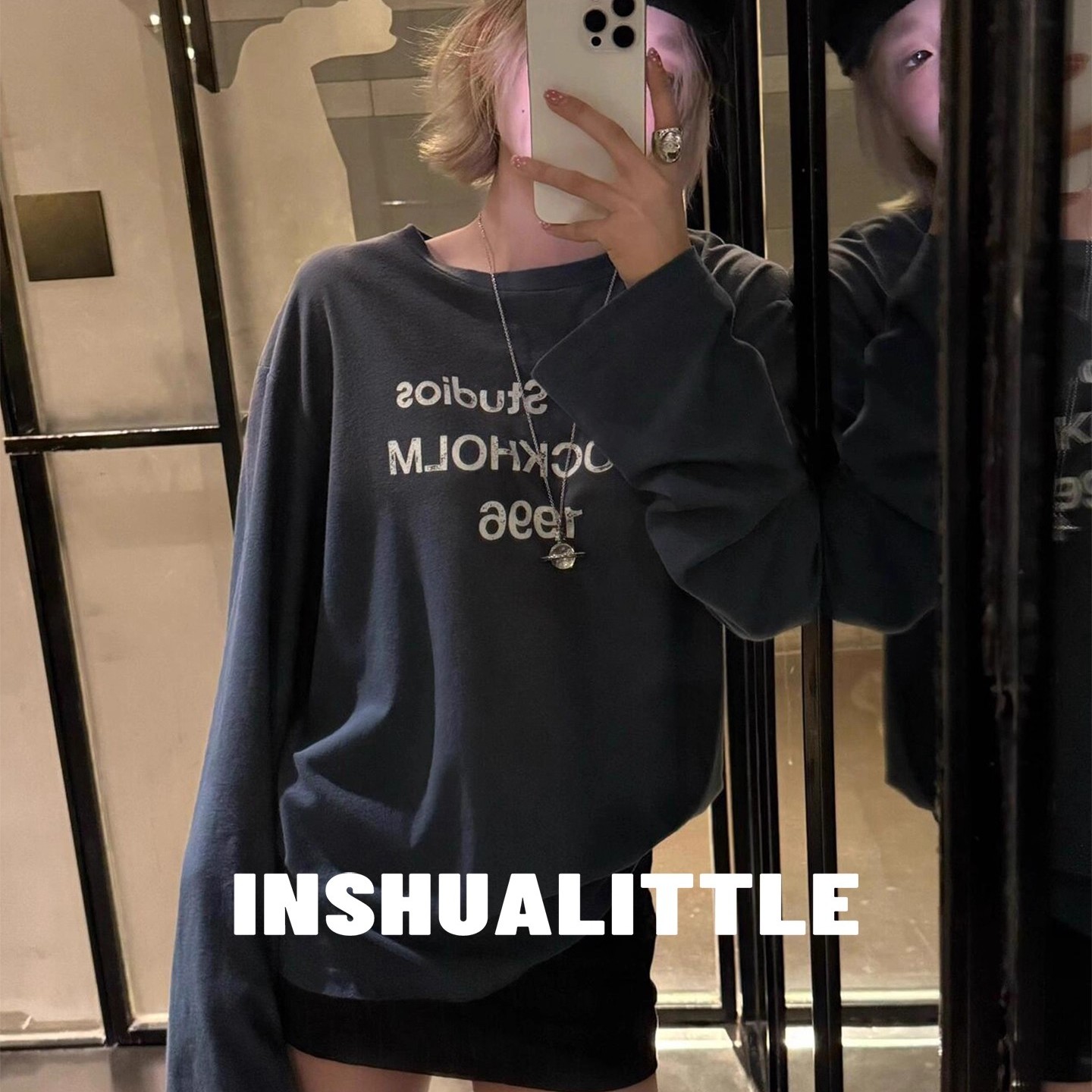 新款字母拼色长袖T恤女士