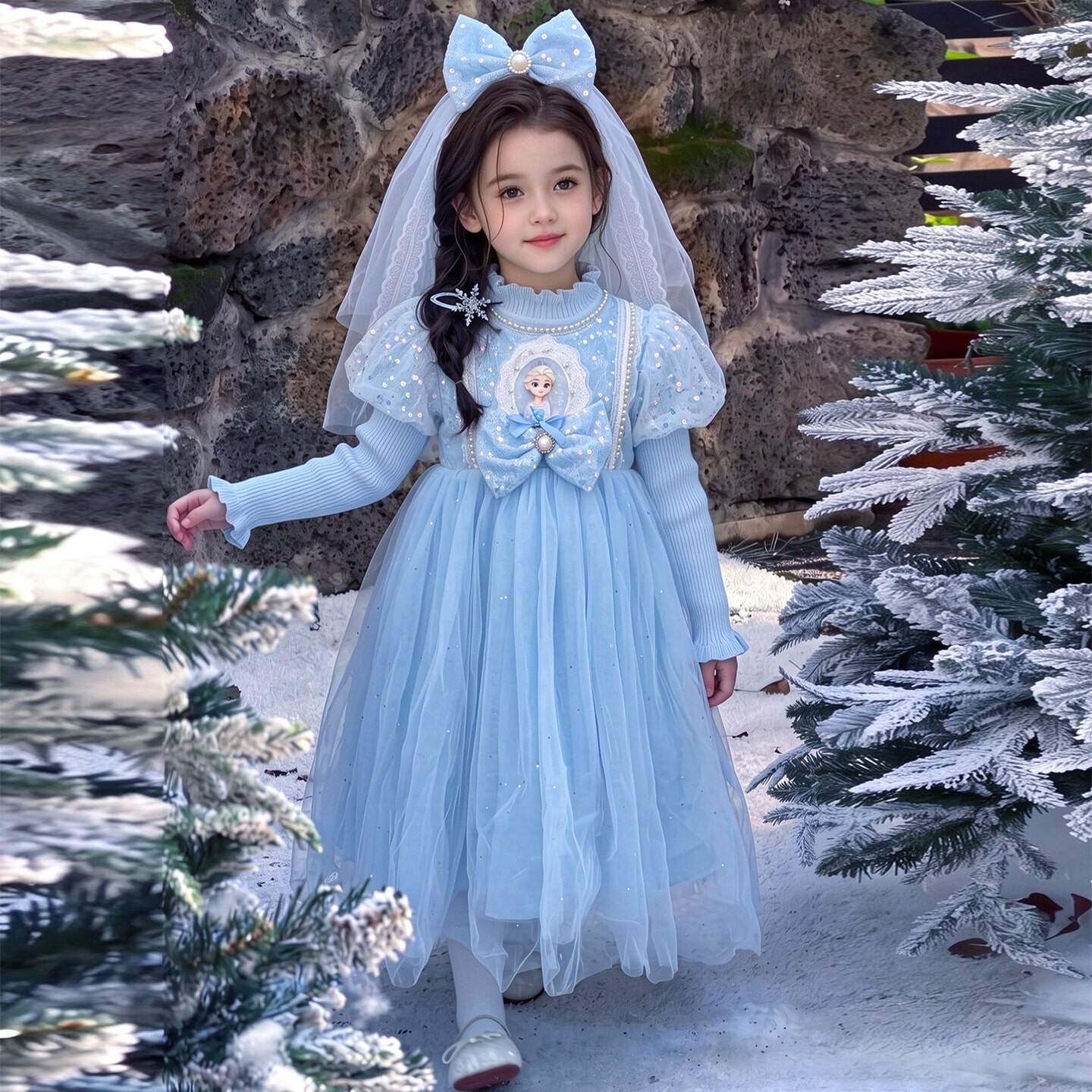 女童爱莎公主裙秋冬儿童绝美艾莎毛衣连衣裙冰雪奇缘生日礼服纱裙