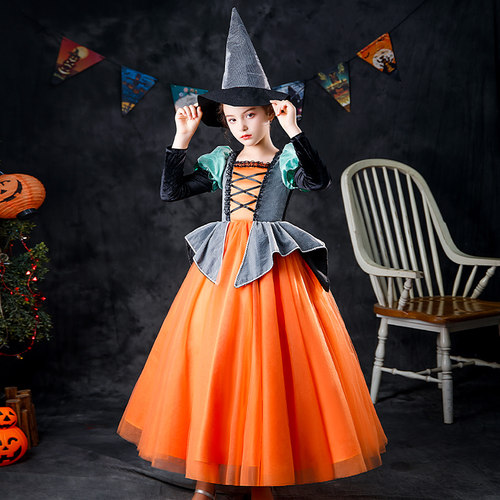 儿童万圣节服装女童女巫角色扮演