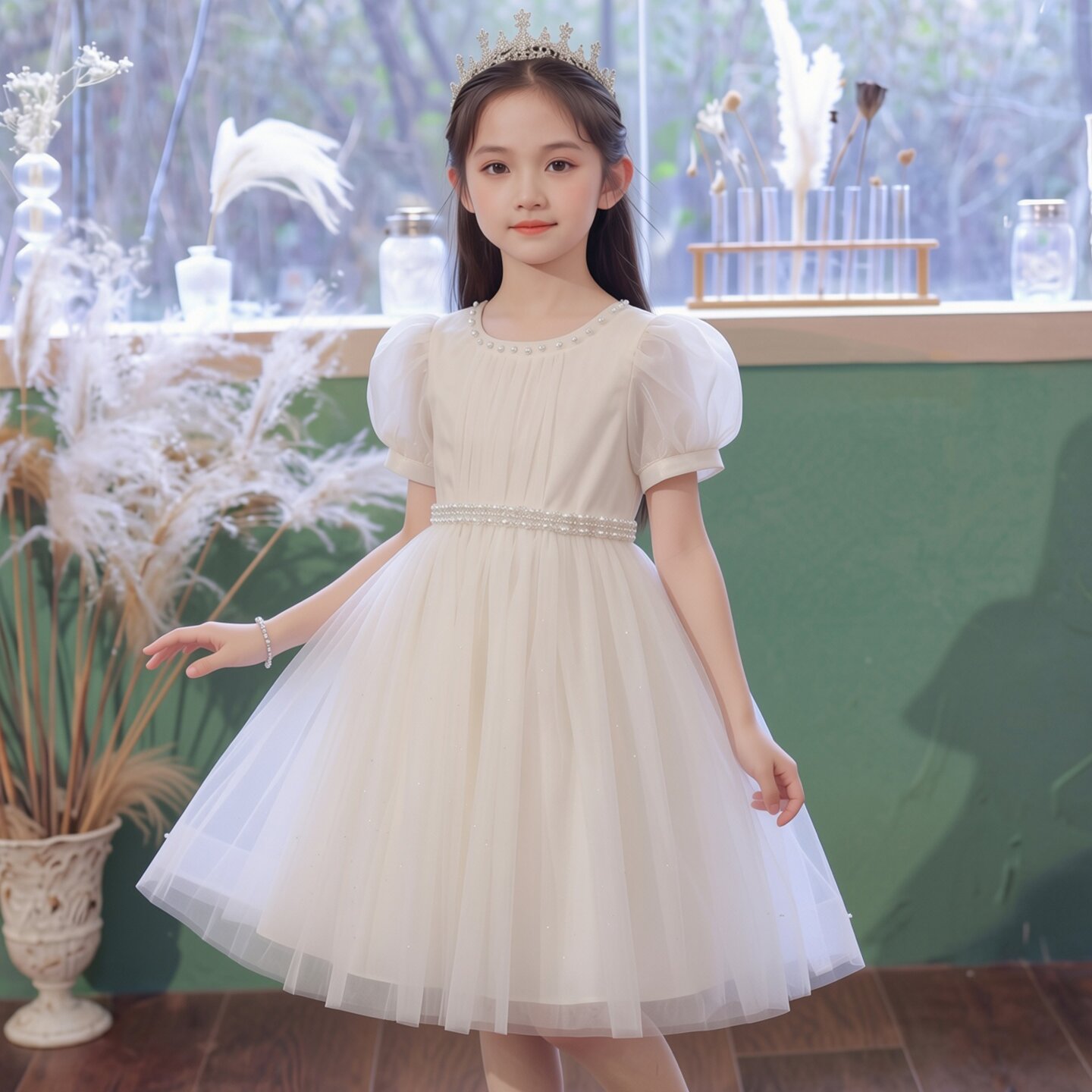 女童礼服公主裙花童婚礼小女孩主持人生日儿童钢琴演出服蓬蓬裙夏
