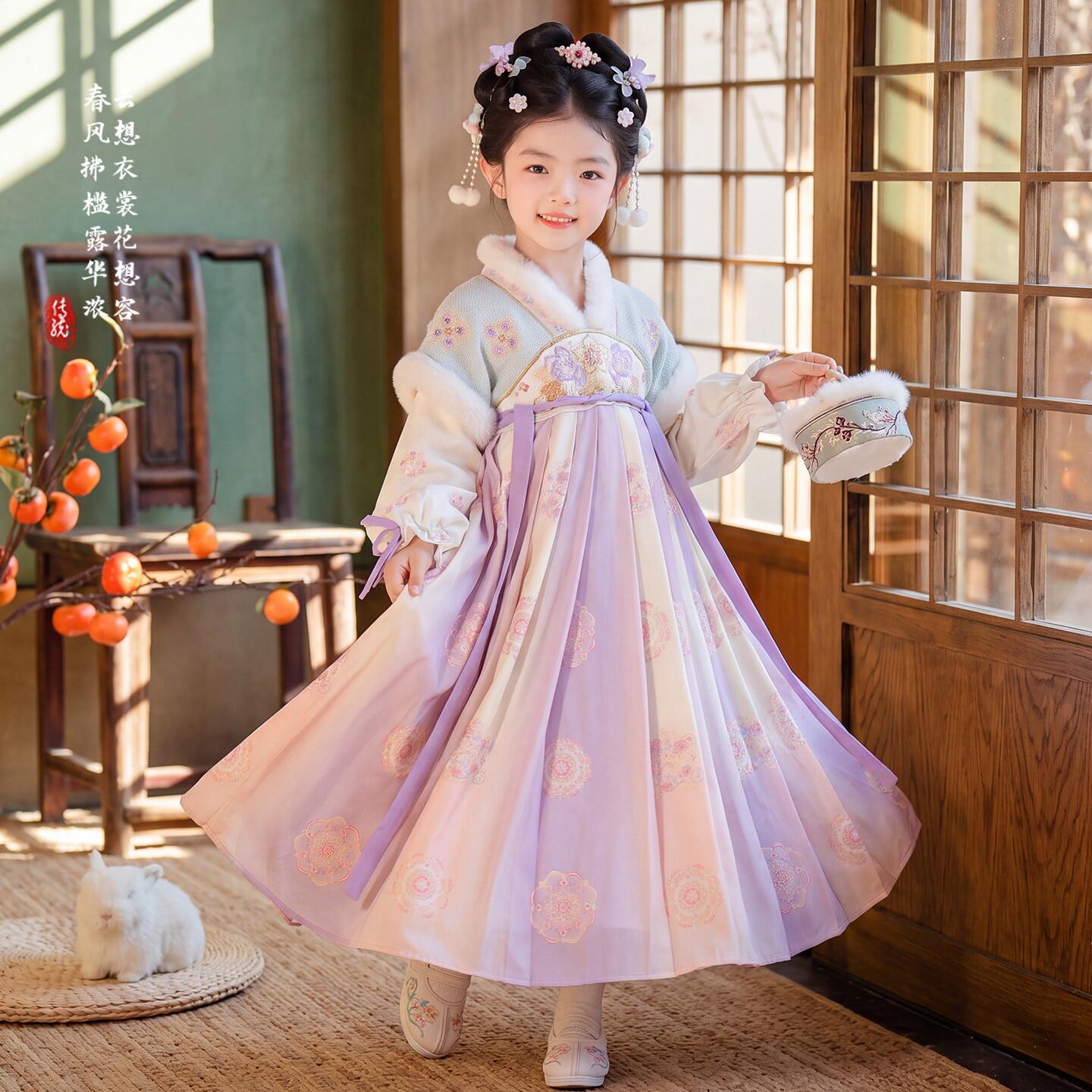 汉服女童2026新款秋冬儿童国风超仙加绒连衣裙女孩冬季古装公主裙