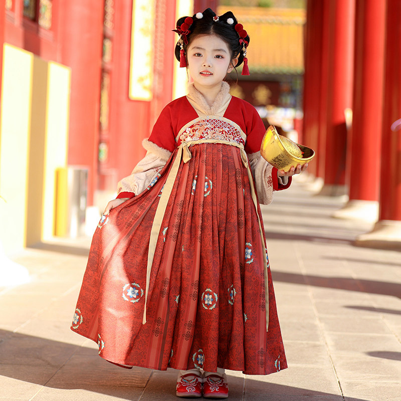 汉服女童连衣裙秋冬季2026新款加绒中国风超仙古装冬款拜年服裙子