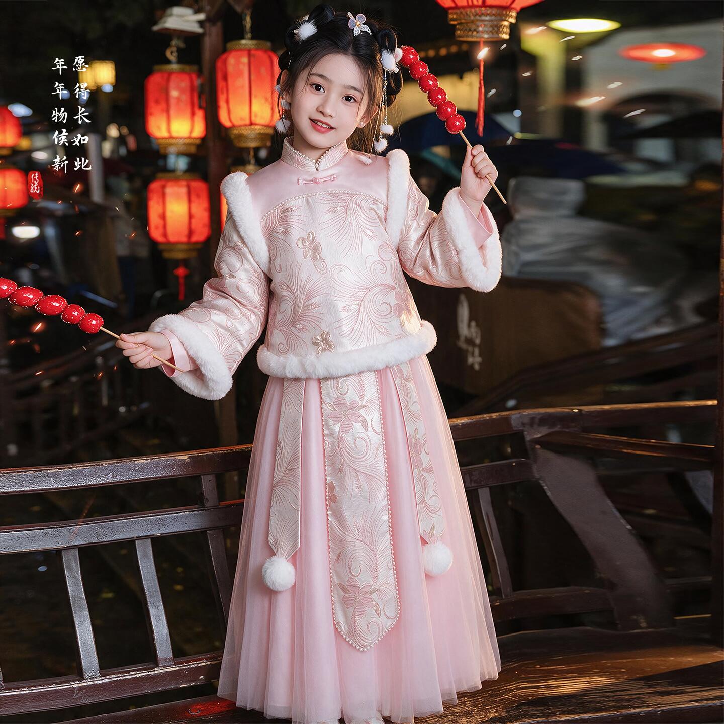 女童汉服冬装中国风2026新款小女孩冬季加绒加厚古装儿童超仙唐装