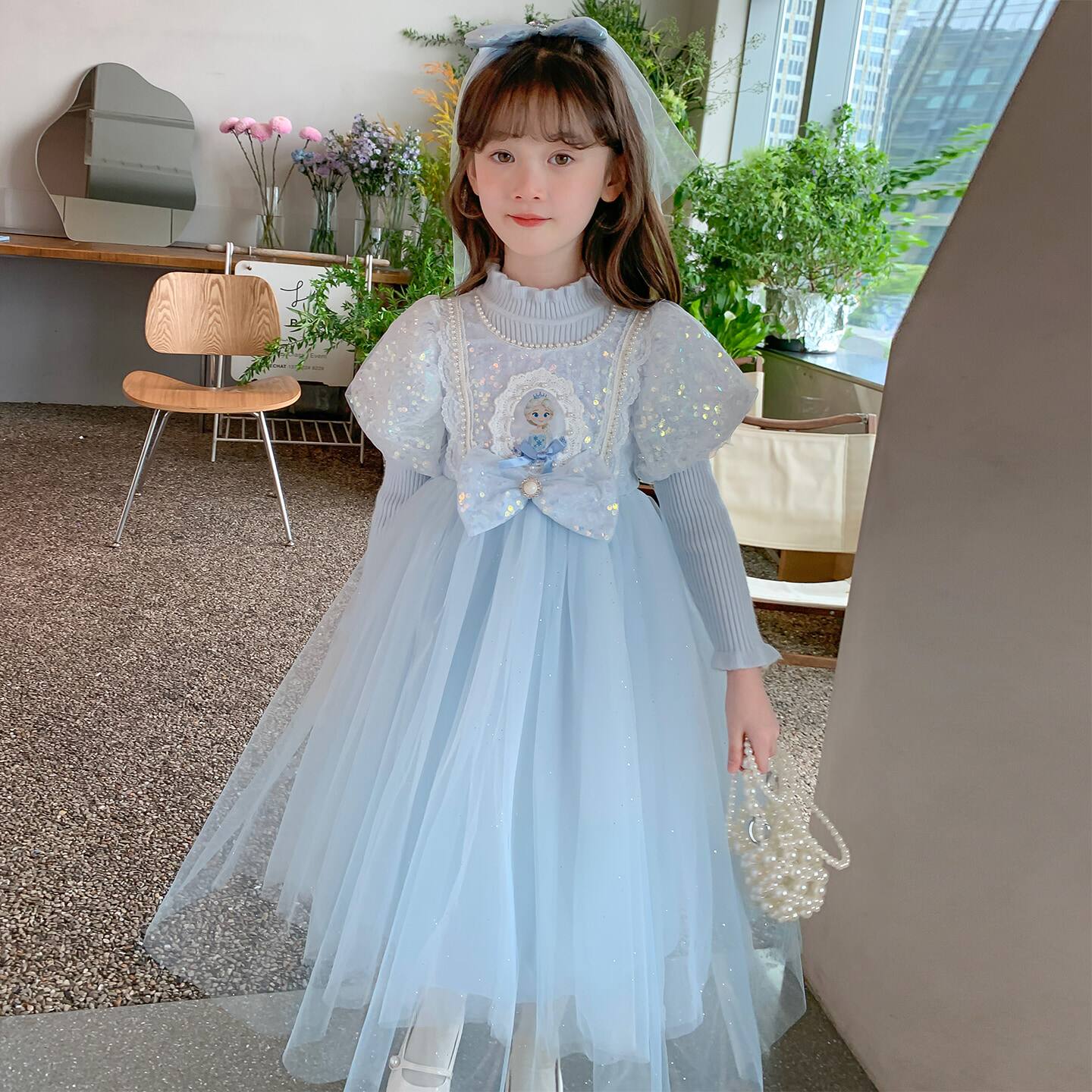 女童冬装爱莎公主裙子冰雪奇缘小女孩儿童秋冬毛衣艾莎连衣裙冬季