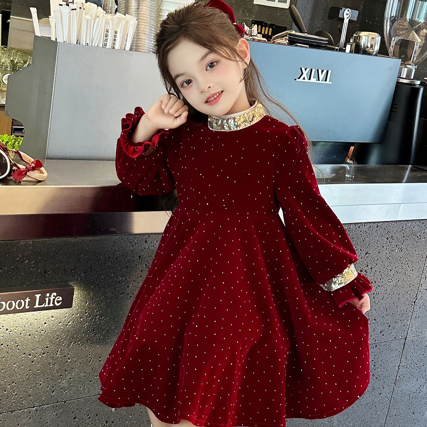 女童秋冬款连衣裙2025新款红色洋气裙子儿童小女孩公主裙秋季童装