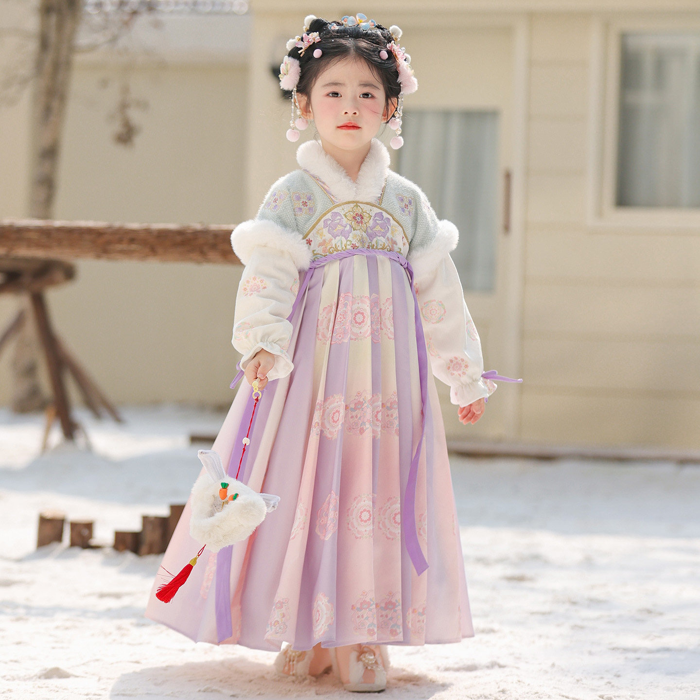 女童汉服中国风连衣裙冬季2026新款过年装拜年服儿童加厚古装冬款