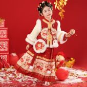 2026新款 中国风新年喜庆女孩唐装 儿童古装 汉服女童拜年服冬装 冬季