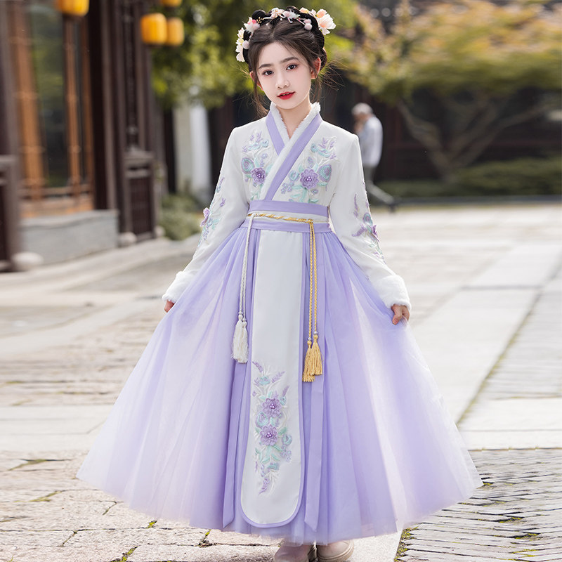 汉服女童秋冬2026新款儿童超仙古风加绒连衣裙小女孩古装襦裙冬款