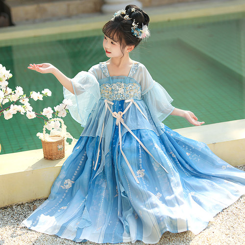 汉服女童夏季连衣裙2026新款小女孩国风蓝色古装儿童超仙古风唐装