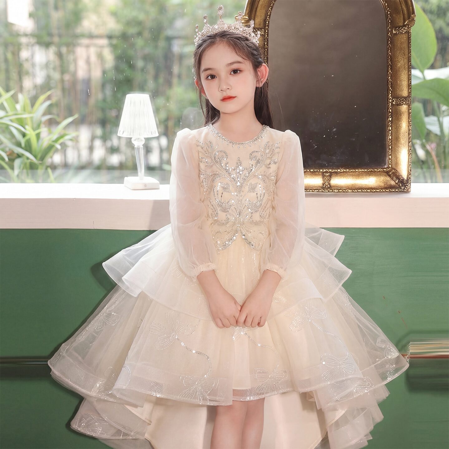 女童礼服秋季轻奢小众高端儿童主持钢琴演出服女孩生日公主蓬蓬裙