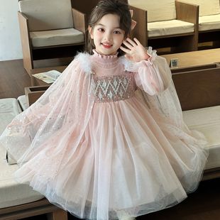 女童秋冬洋气连衣裙2026新款儿童冰雪奇缘爱莎蓬蓬纱公主裙子秋季