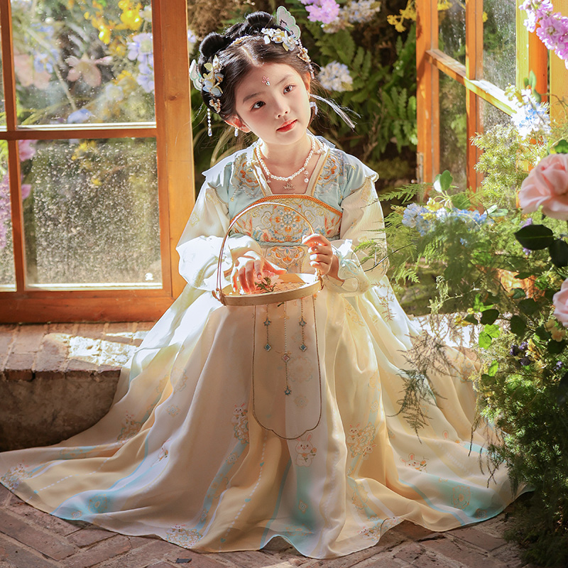 汉服女童连衣裙中国风唐装2025新款夏季儿童古风超仙公主裙春秋款